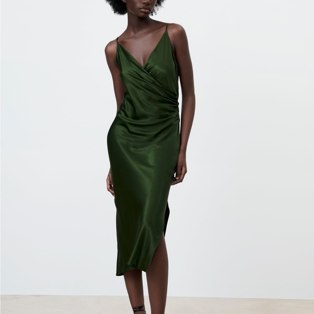 Zara NWT Drape Camisole Dress in Green